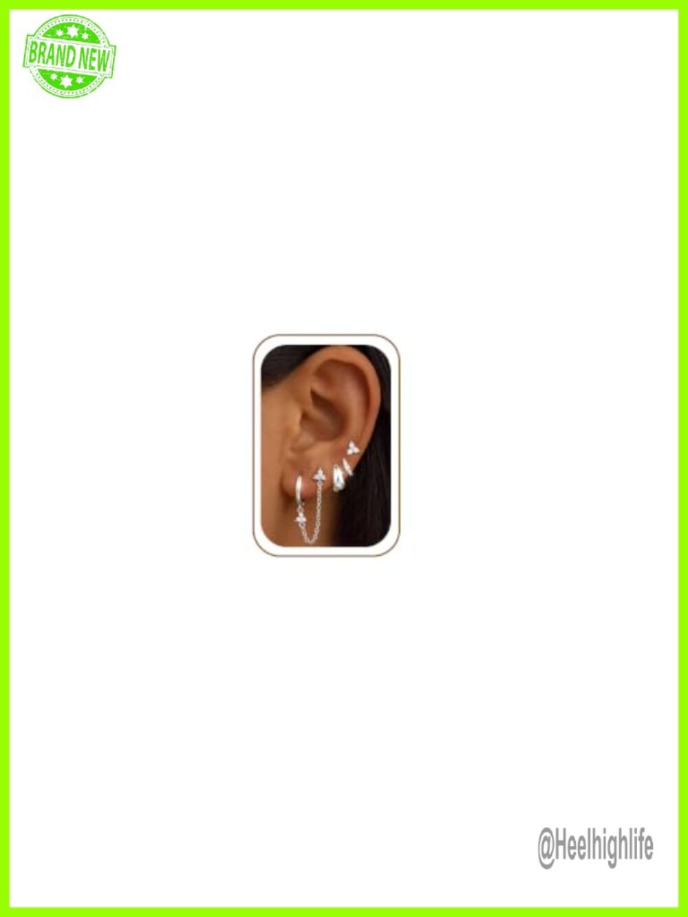 14K Gold Plated Huggie Hoop Earrings Set Chain CZ Studs Cartilage Helix